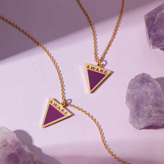 Purple Aware Triangle Necklace