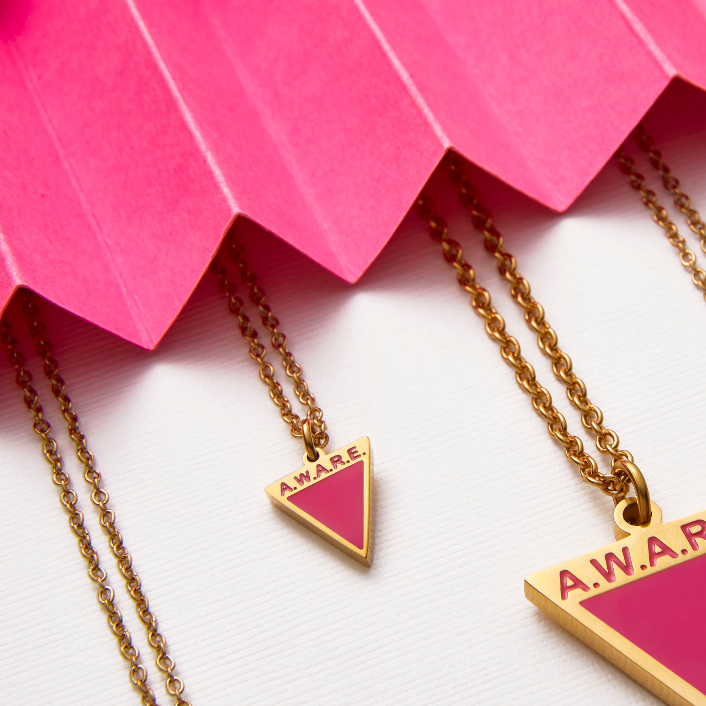 Pink Aware Triangle Dainty Necklace