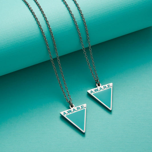 Teal Aware Triangle Necklace