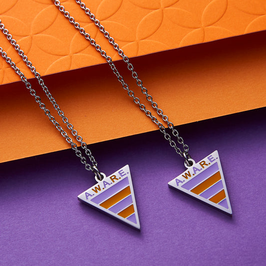 Orchid and Orange Aware Triangle Necklace