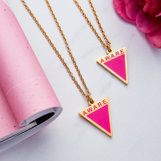 Pink Aware Triangle Necklace