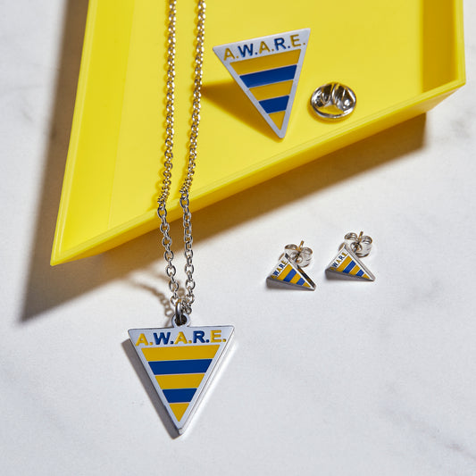 Yellow and Blue Aware Triangle Necklace