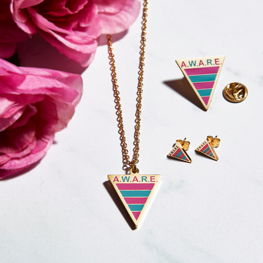 Pink and Teal Aware Triangle Necklace