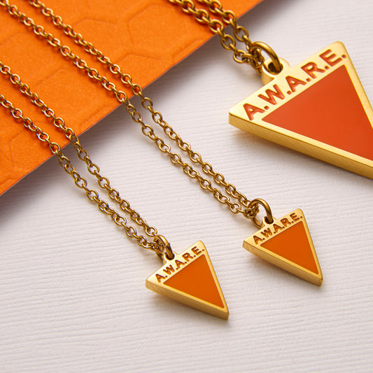 Orange Aware Triangle Dainty Necklace