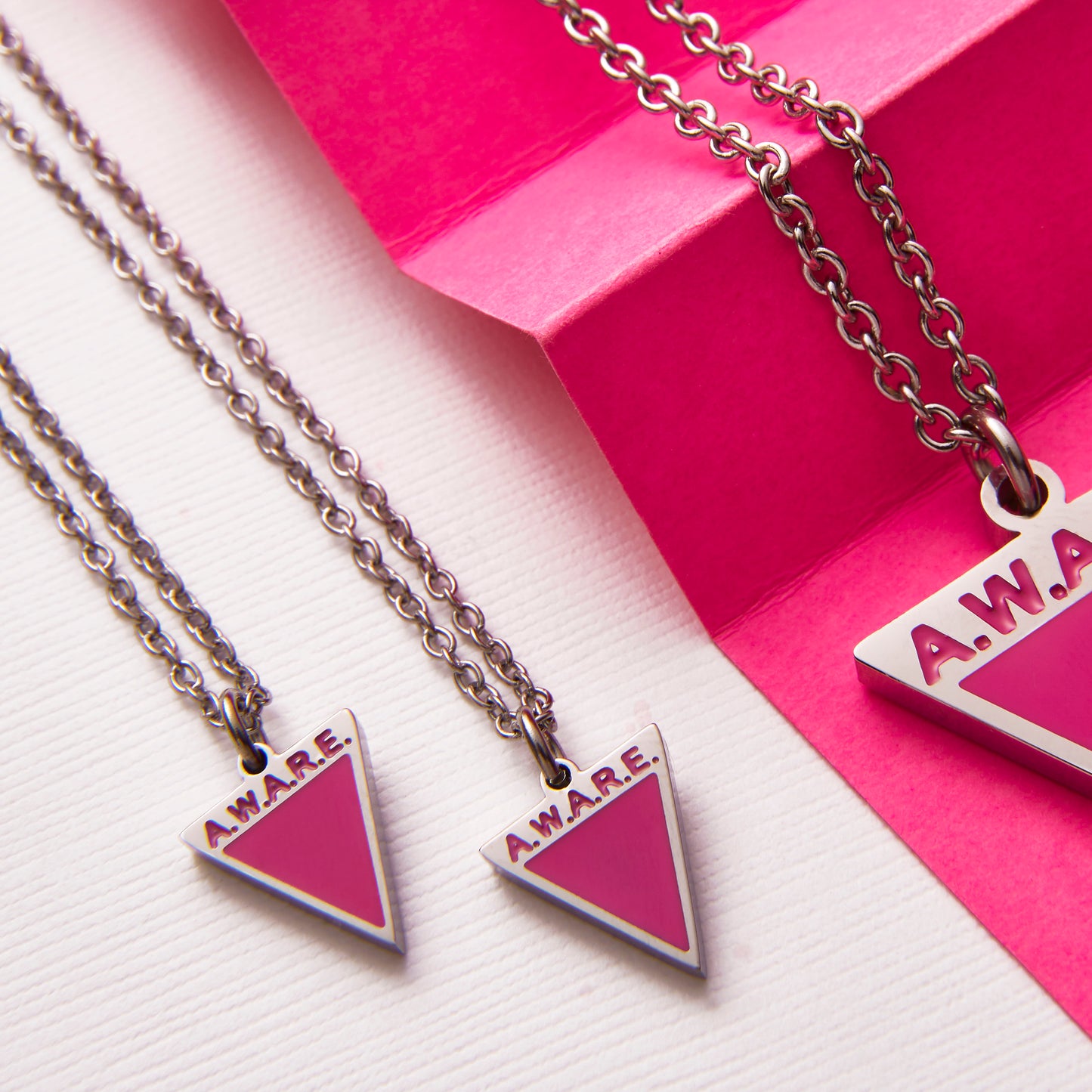 Pink Aware Triangle Dainty Necklace