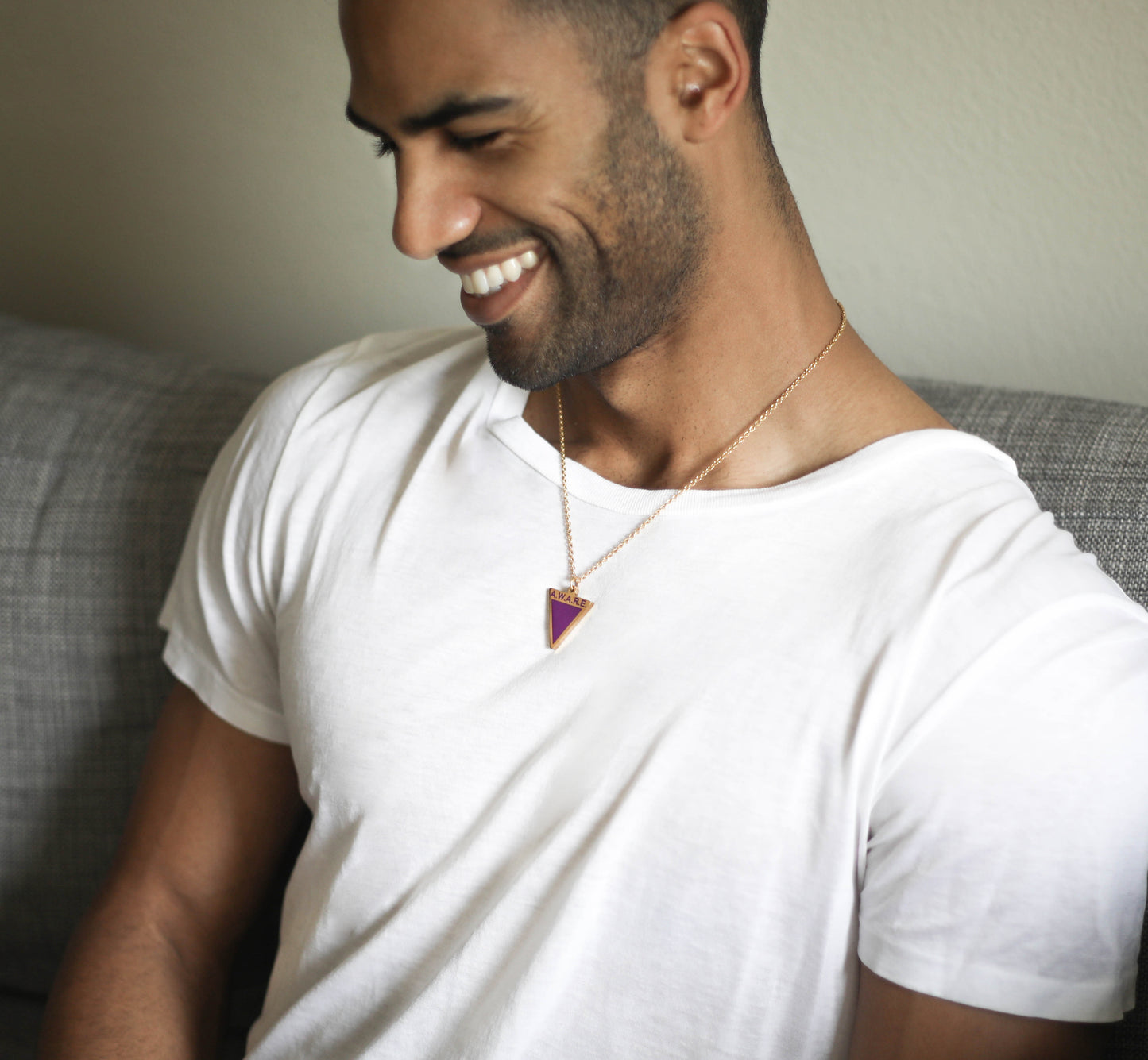 Purple Aware Triangle Necklace