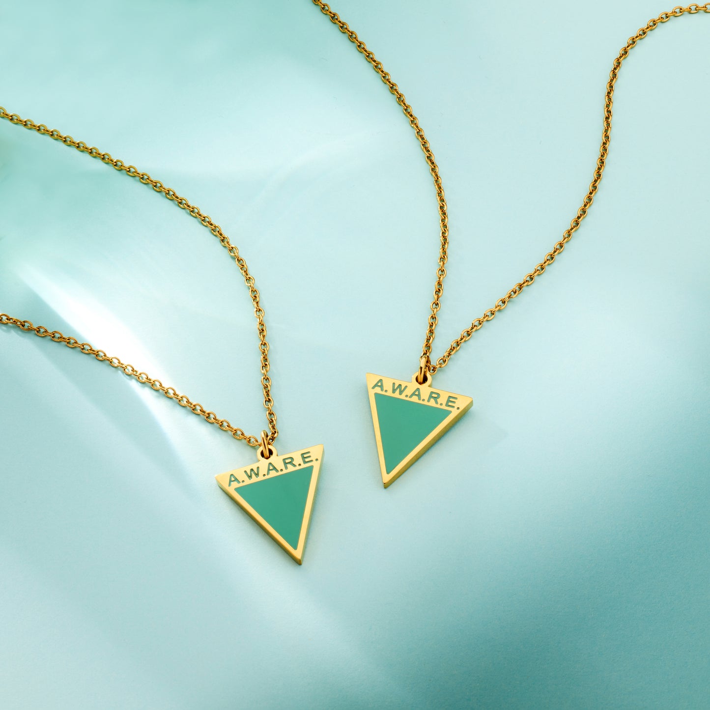 Teal Aware Triangle Necklace