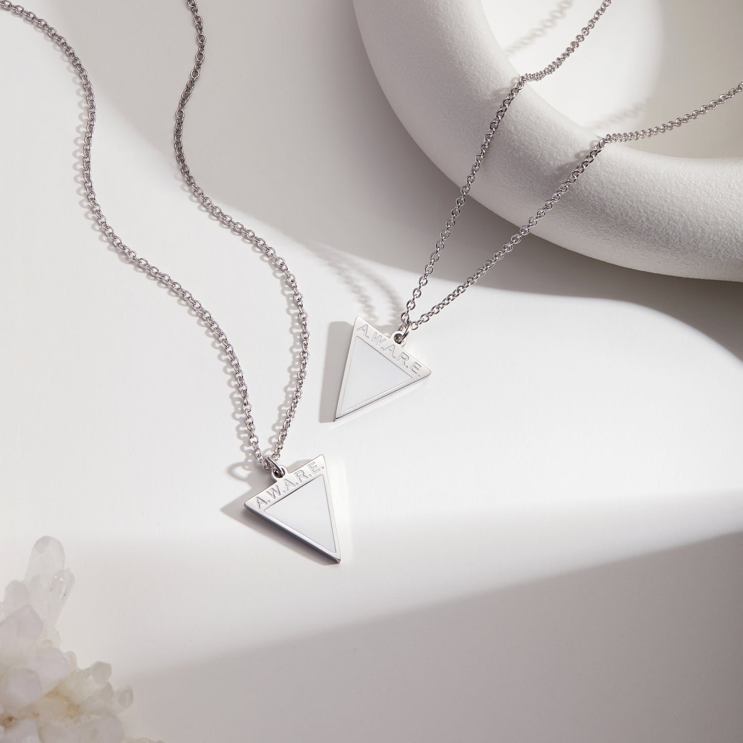 White Aware Triangle Necklace