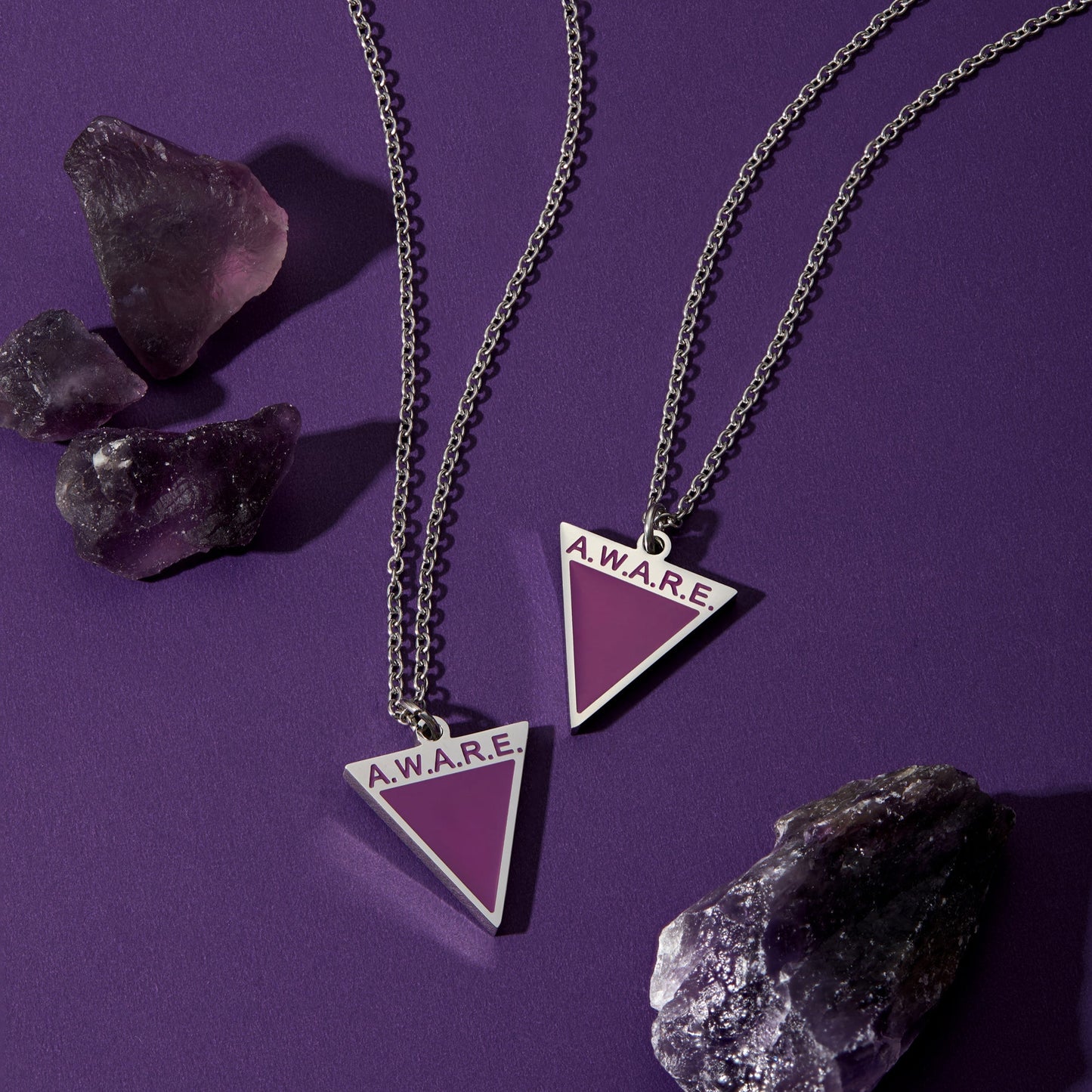 Purple Aware Triangle Necklace