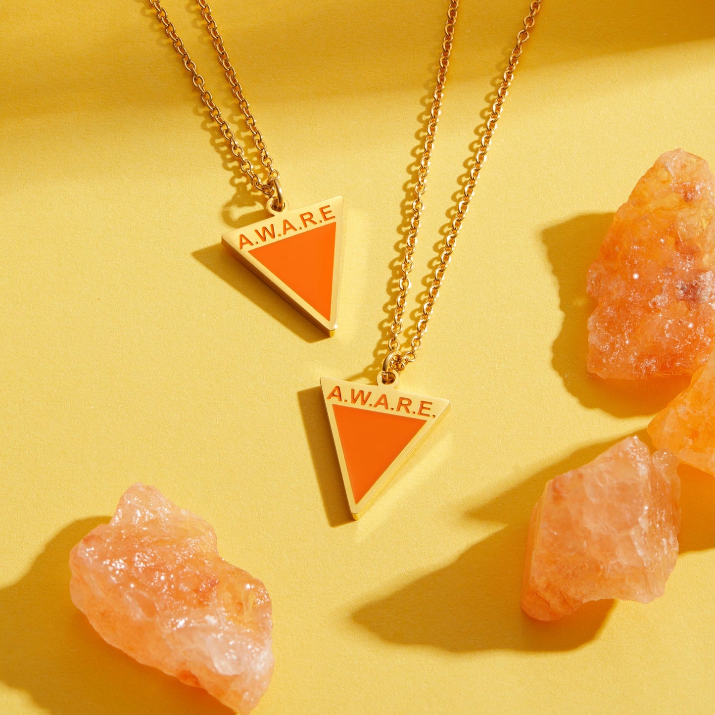 Orange Aware Triangle Necklace