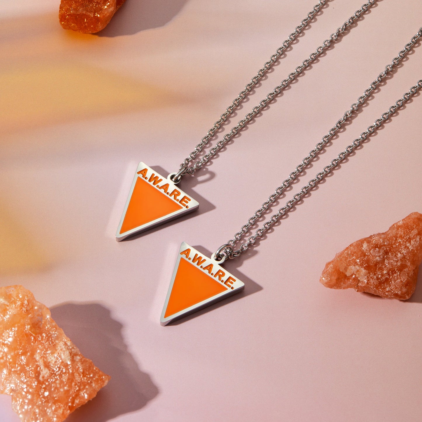 Orange Aware Triangle Necklace