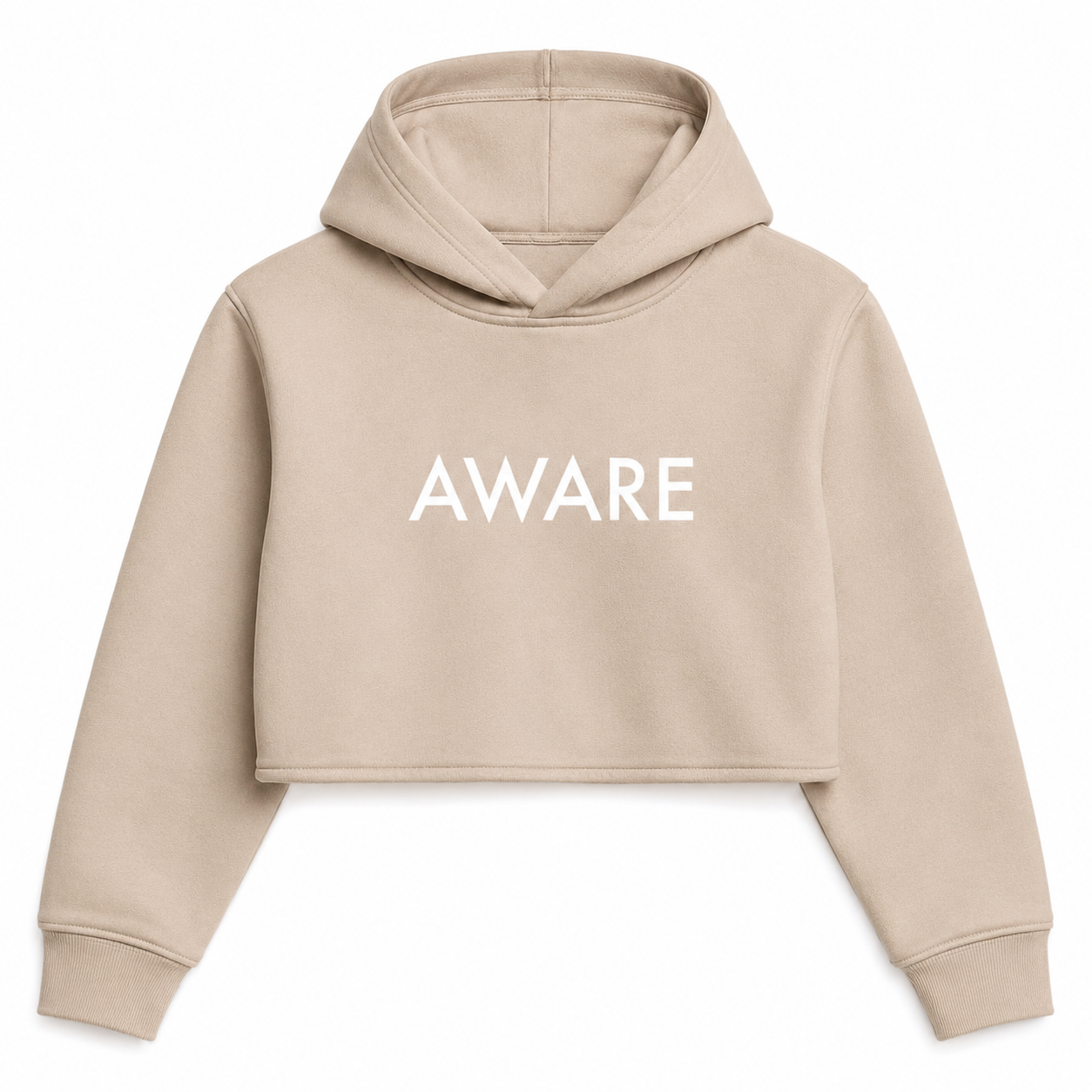Beige Aware Crop Top Hoodie