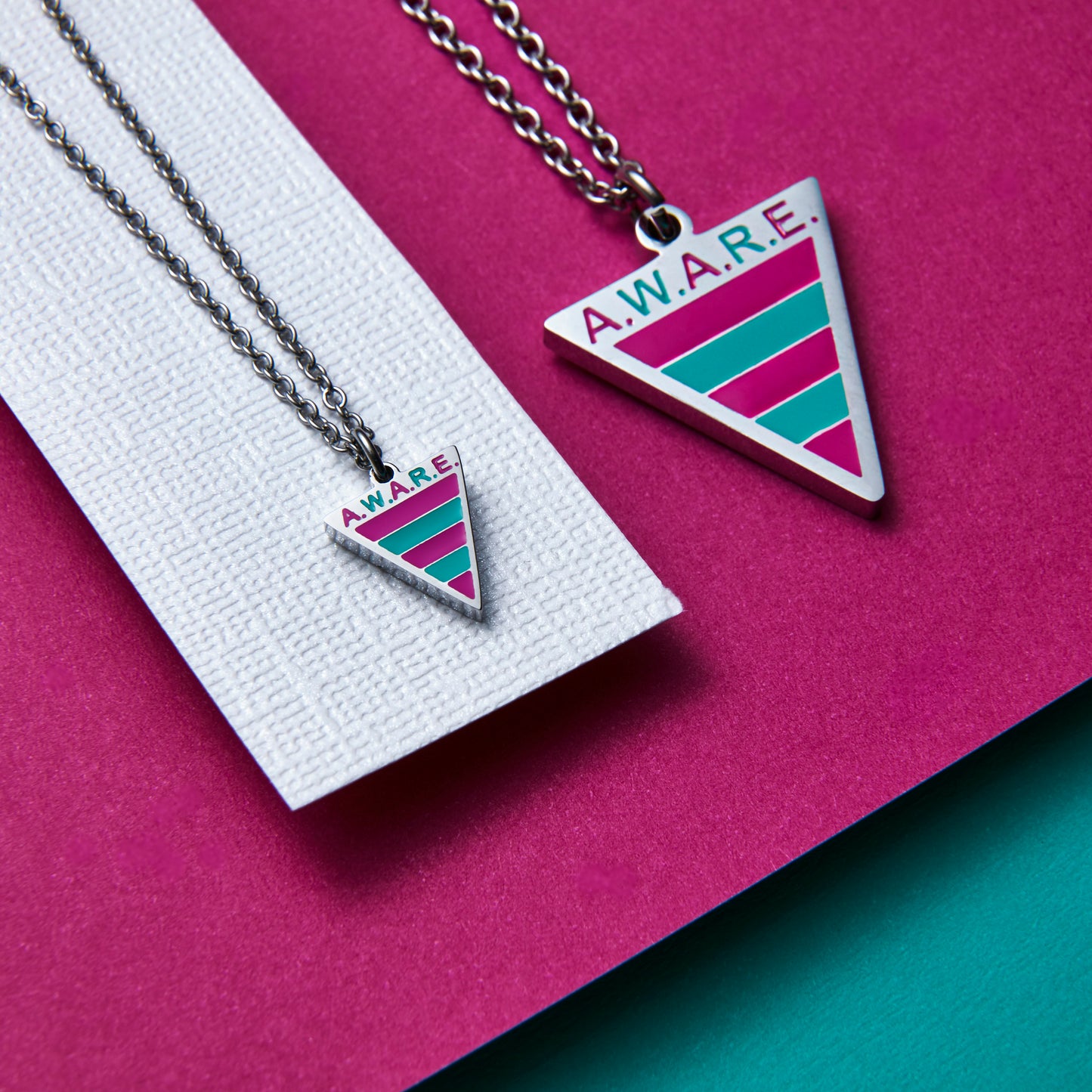 Dainty Pink and Teal Aware Necklaces